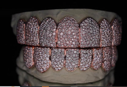 Mosaic Pave set VVS Moissanite Perm Cut Grillz 925 Sterling Silver, Pass Diamond Test