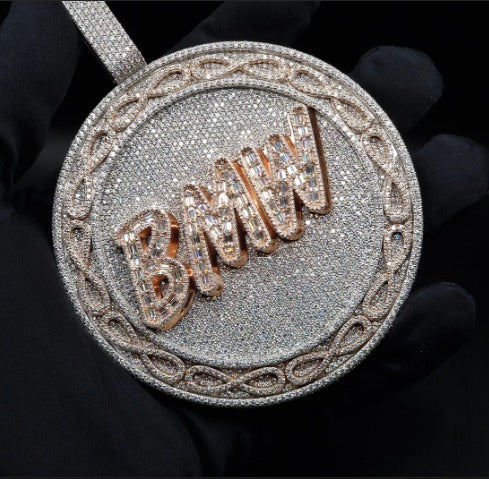 3.5in Round Iced Out Hip Hop Pendant | Chunky Moissanite pendant | 925 Silver / 10K Solid Gold | Custom Handmade Moissanite Jewelry