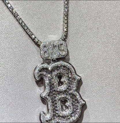 Emerald cut VVS1 Moissanite Layered Letter "B" Pendant, Iced out Chunky Pendant, Custom Letter, 925 Sterling Silver/10k, Hip Hop Pendant