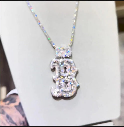 Emerald cut VVS1 Moissanite Layered Letter "B" Pendant, Iced out Chunky Pendant, Custom Letter, 925 Sterling Silver/10k, Hip Hop Pendant