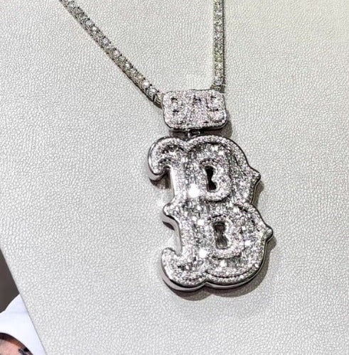 Emerald cut VVS1 Moissanite Layered Letter "B" Pendant, Iced out Chunky Pendant, Custom Letter, 925 Sterling Silver/10k, Hip Hop Pendant