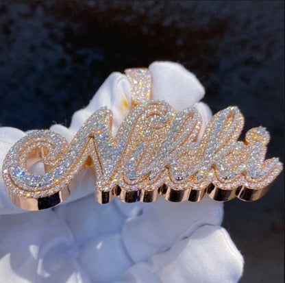 Real Moissanite Diamonds Men Layered Name Pendant, Custom Name, Alphabet, Letter, Cuban Chain, Real Solid 925 Silver, 14k Yellow Gold Plated