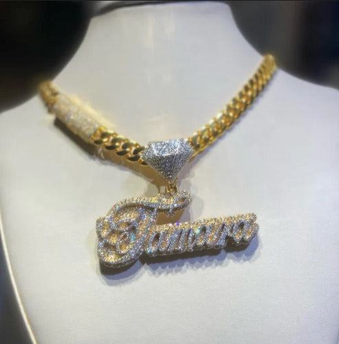 Real Moissanite Diamonds Women Layered Name Pendant, Without Chain, Custom Name, Letter, Real Solid 925 Silver, 14k Yellow Gold Plated