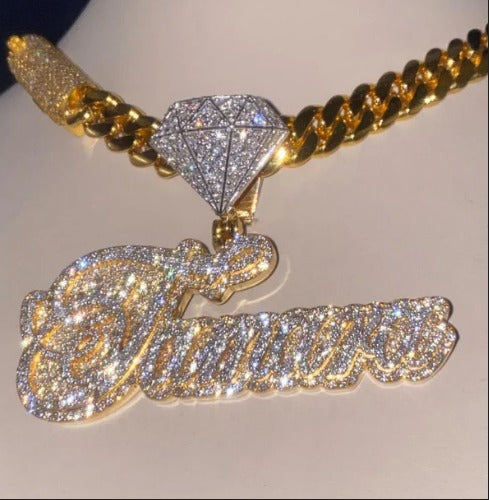 Real Moissanite Diamonds Women Layered Name Pendant, Without Chain, Custom Name, Letter, Real Solid 925 Silver, 14k Yellow Gold Plated