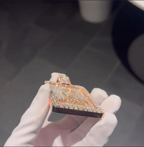 Real Moissanite Diamonds Men Layered Name Pendant without Chain, Custom Name, Alphabet, Letter, Real Solid 925 Silver, 14k Rose Gold Plated