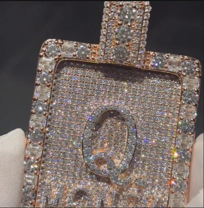 Real Moissanite Diamonds Men Layered Name Pendant without Chain, Custom Name, Alphabet, Letter, Real Solid 925 Silver, 14k Rose Gold Plated