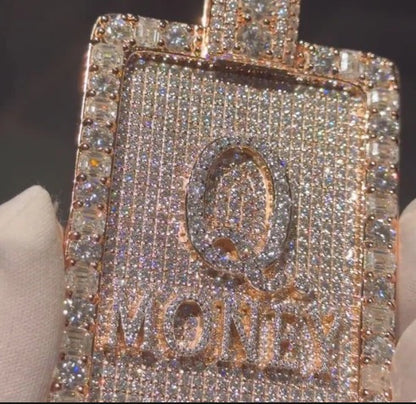 Real Moissanite Diamonds Men Layered Name Pendant without Chain, Custom Name, Alphabet, Letter, Real Solid 925 Silver, 14k Rose Gold Plated