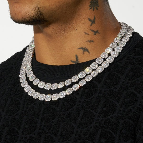 Classy Jewels  10mm Clustered Tennis Chain - White Gold