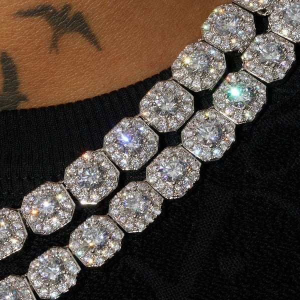 Classy Jewels  10mm Clustered Tennis Chain - White Gold