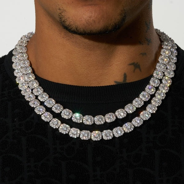 Classy Jewels  10mm Clustered Tennis Chain - White Gold