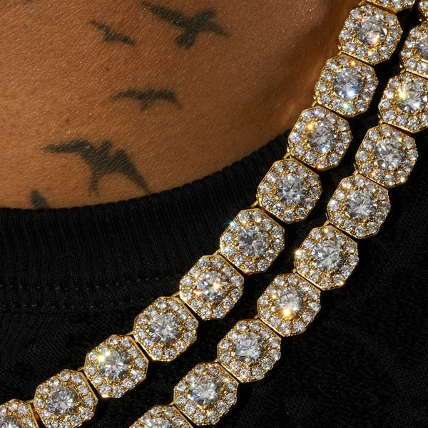 Classy Jewels   10mm Clustered Tennis Chain - Gold