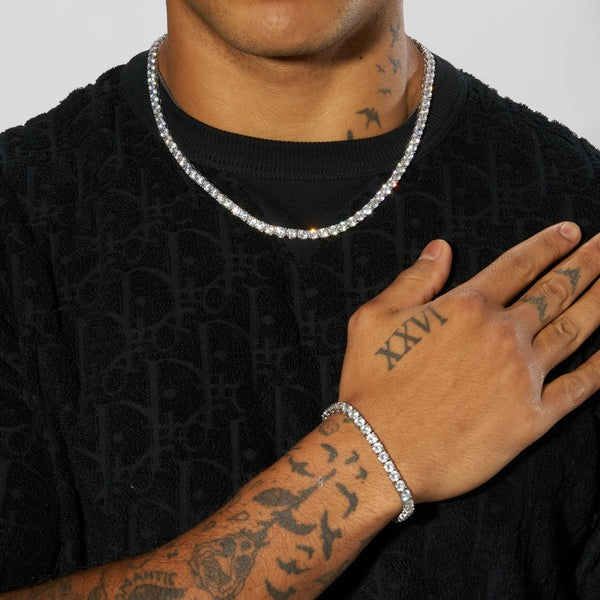 Classy Jewels 5mm Tennis Chain + Bracelet - White Gold