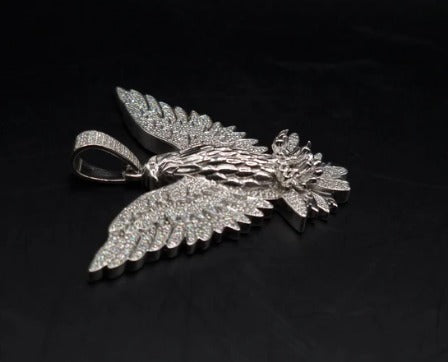 VVS Moissanite Diamond American Winged Eagle Handmade Pendant for Men Without Chain, 2.5" American Eagle Pendant, Animal Gift Men Jewelry
