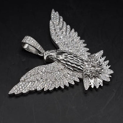VVS Moissanite Diamond American Winged Eagle Handmade Pendant for Men Without Chain, 2.5" American Eagle Pendant, Animal Gift Men Jewelry