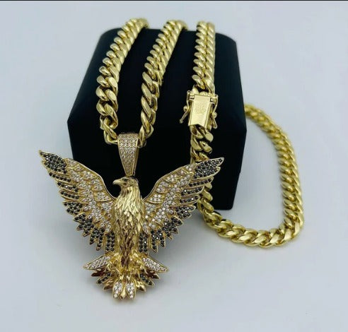 VVS Moissanite Diamond American Winged Eagle Handmade Pendant for Men Without Chain, 2.5" American Eagle Pendant, Animal Gift Men Jewelry