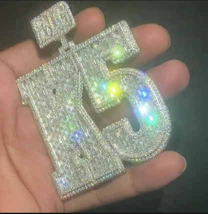 Emerald cut VVS1 Moissanite Layered Letter Pendant, Iced out Chunky Pendant, Custom Alphabet/Letter, 925 Sterling Silver, Hip Hop Pendant