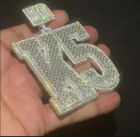 Emerald cut VVS1 Moissanite Layered Letter Pendant, Iced out Chunky Pendant, Custom Alphabet/Letter, 925 Sterling Silver, Hip Hop Pendant