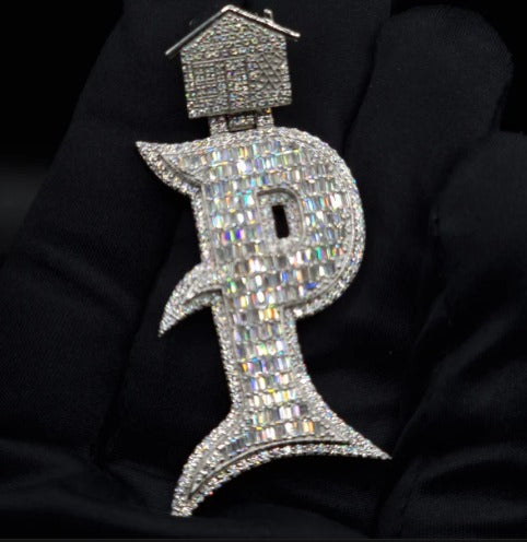 Emerald cut VVS1 Moissanite Letter "P" Pendant, Iced out Chunky Pendant, Custom Alphabet/Letter, 925 Sterling Silver/10k, HipHop Pendant