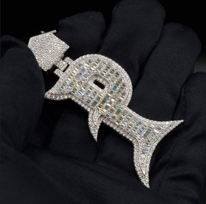 Emerald cut VVS1 Moissanite Letter "P" Pendant, Iced out Chunky Pendant, Custom Alphabet/Letter, 925 Sterling Silver/10k, HipHop Pendant