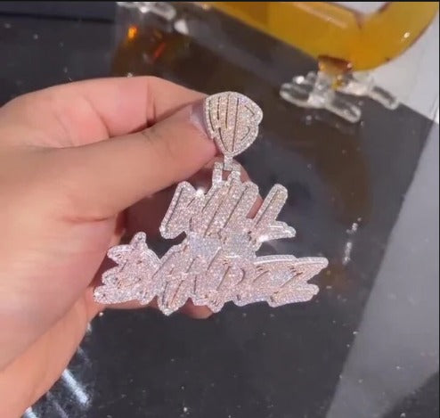 Real Moissanite Diamonds Men Layered Name Pendant, Custom Name, Alphabet, Letter, Cuban Chain, Real Solid 925 Silver, 14k Yellow Gold Plated