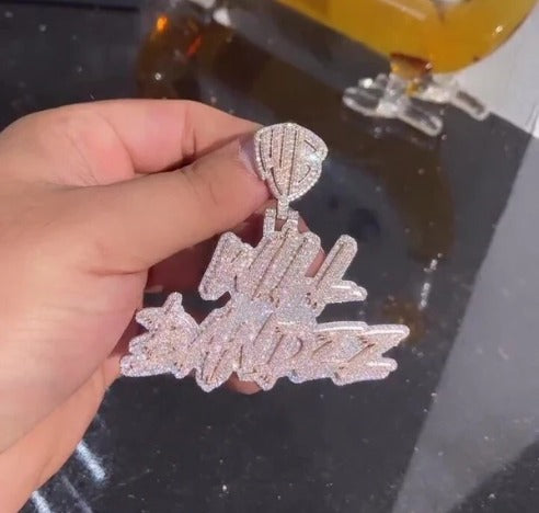 Real Moissanite Diamonds Men Layered Name Pendant, Custom Name, Alphabet, Letter, Cuban Chain, Real Solid 925 Silver, 14k Yellow Gold Plated