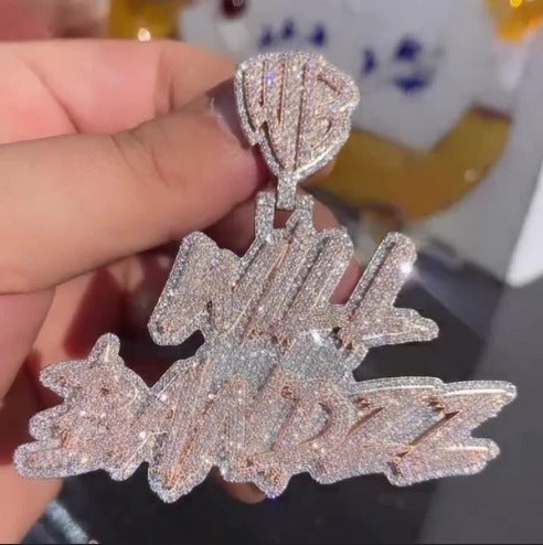 Real Moissanite Diamonds Men Layered Name Pendant, Custom Name, Alphabet, Letter, Cuban Chain, Real Solid 925 Silver, 14k Yellow Gold Plated