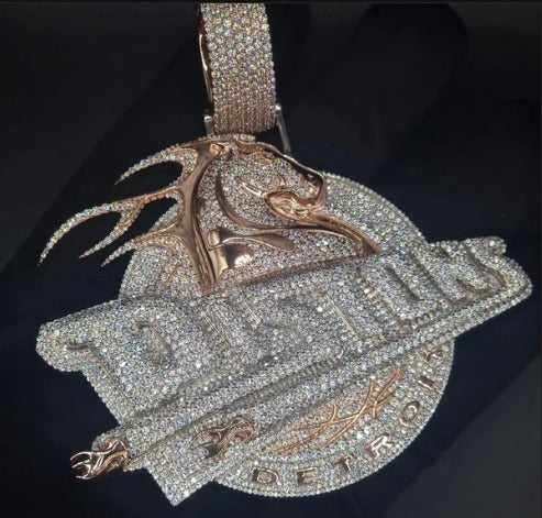 10K Solid Rose Gold and Moissanite Diamond 15.00 CT Horse Detroit Pendant without Chain, Chunky pendant