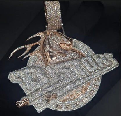 10K Solid Rose Gold and Moissanite Diamond 15.00 CT Horse Detroit Pendant without Chain, Chunky pendant