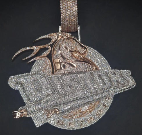 10K Solid Rose Gold and Moissanite Diamond 15.00 CT Horse Detroit Pendant without Chain, Chunky pendant