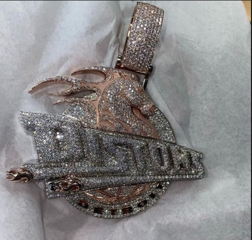 10K Solid Rose Gold and Moissanite Diamond 15.00 CT Horse Detroit Pendant without Chain, Chunky pendant