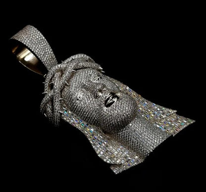 Jesus Face Iced Out Hip Hop Pendant | 3.5 inch Height Excluding Bail | Chunky Moissanite pendant | 925 Silver | Custom Moissanite Jewelry