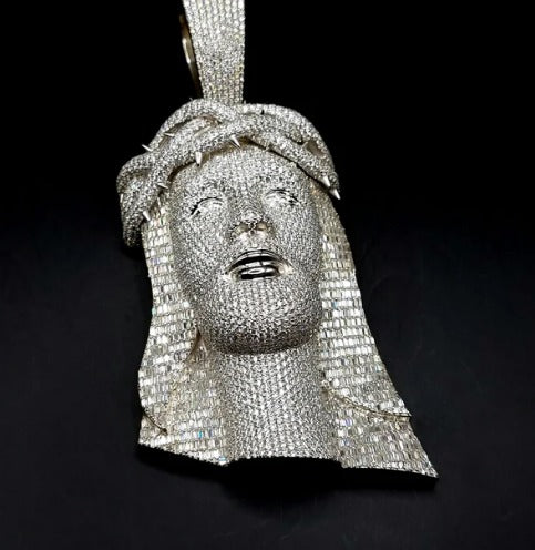Jesus Face Iced Out Hip Hop Pendant | 3.5 inch Height Excluding Bail | Chunky Moissanite pendant | 925 Silver | Custom Moissanite Jewelry