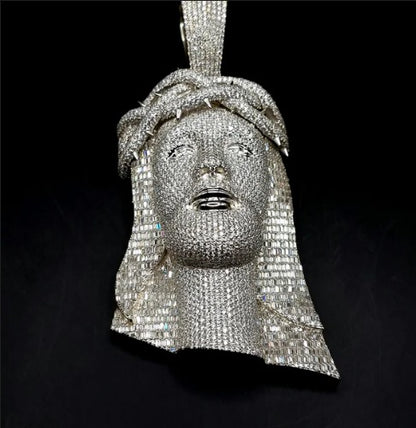 Jesus Face Iced Out Hip Hop Pendant | 3.5 inch Height Excluding Bail | Chunky Moissanite pendant | 925 Silver | Custom Moissanite Jewelry