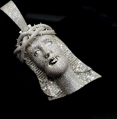 Jesus Face Iced Out Hip Hop Pendant | 3.5 inch Height Excluding Bail | Chunky Moissanite pendant | 925 Silver | Custom Moissanite Jewelry