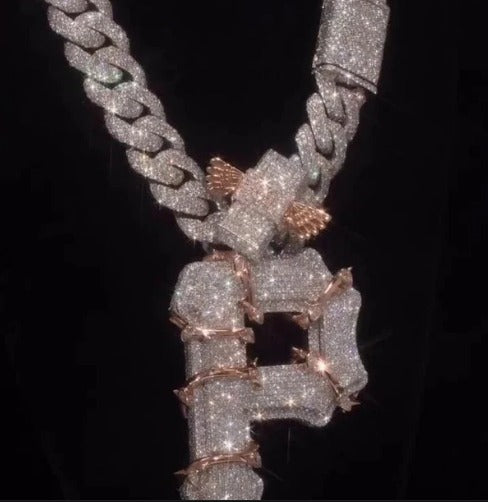 Pittsburgh PA Thorn Vines Pendant, Iced Out Chunky Pendant, Custom Letter, 925 Sterling Silver/10k, Hip Hop Pendant