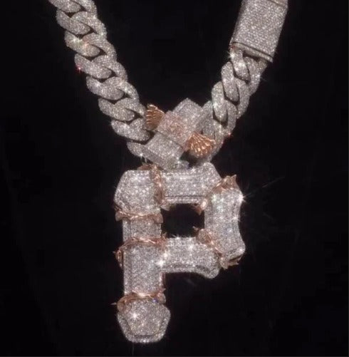 Pittsburgh PA Thorn Vines Pendant, Iced Out Chunky Pendant, Custom Letter, 925 Sterling Silver/10k, Hip Hop Pendant