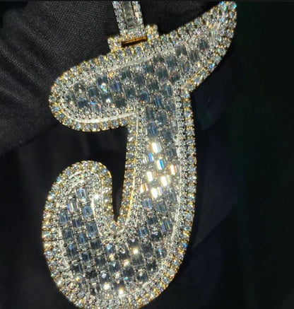 Emerald cut VVS1 Moissanite Layered Letter Pendant, Iced out Chunky Pendant, Custom Alphabet/Letter, 925 Sterling Silver/10k, Hip Hop Pendant