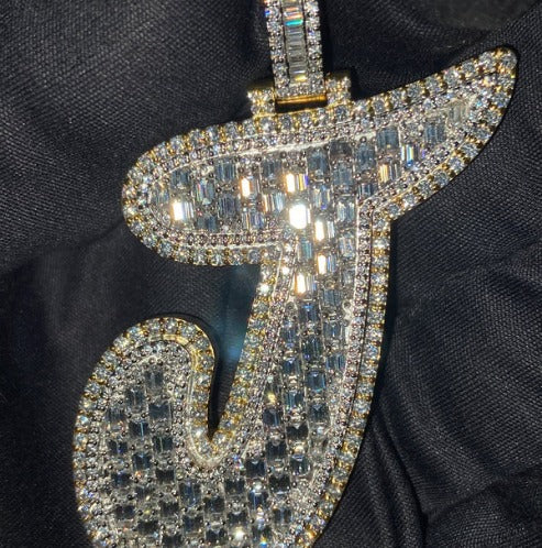 Emerald cut VVS1 Moissanite Layered Letter Pendant, Iced out Chunky Pendant, Custom Alphabet/Letter, 925 Sterling Silver/10k, Hip Hop Pendant