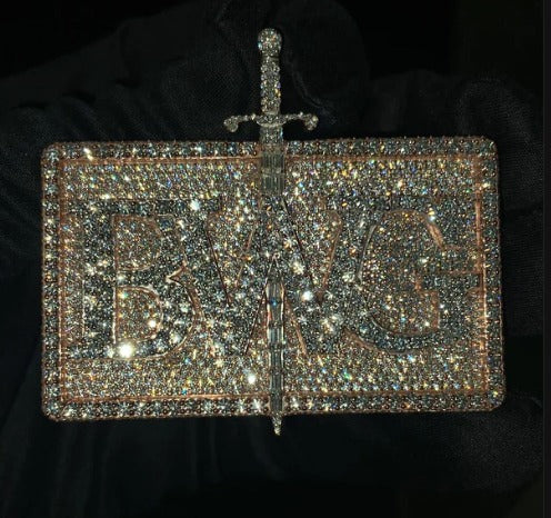 D Color VVS1 Moissanite Diamonds Men Layered Logo Pendant, Custom Logo Pendant, Solid 925 Sterling Silver, Rhodium Plated, Hip Hop Jewelry