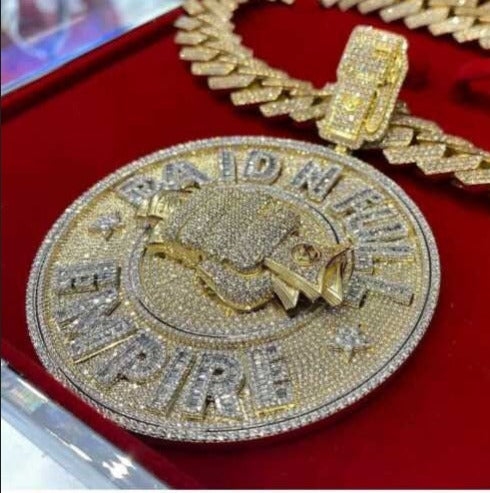 8Ct Round Cut Moissanite Diamond Men's Customized Word Pendant 10K Yellow Gold, Fully Iced Out Men's Hip-hop Pendant