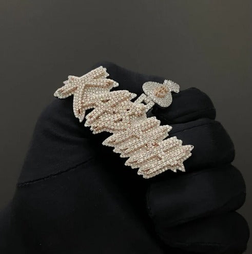 Real Moissanite Diamonds Men's Layered Name Pendant, Custom Name, Rhodium-Plated 925 Sterling Silver, VVS Moissanite, Passes Diamond Tester