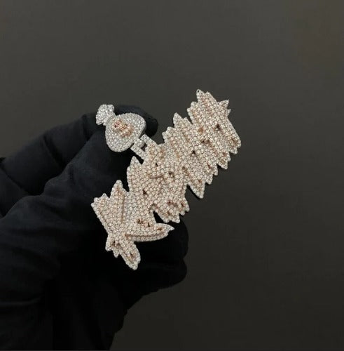 Real Moissanite Diamonds Men's Layered Name Pendant, Custom Name, Rhodium-Plated 925 Sterling Silver, VVS Moissanite, Passes Diamond Tester