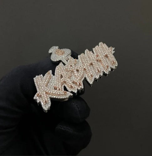 Real Moissanite Diamonds Men's Layered Name Pendant, Custom Name, Rhodium-Plated 925 Sterling Silver, VVS Moissanite, Passes Diamond Tester