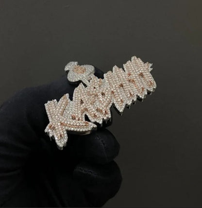 Real Moissanite Diamonds Men's Layered Name Pendant, Custom Name, Rhodium-Plated 925 Sterling Silver, VVS Moissanite, Passes Diamond Tester