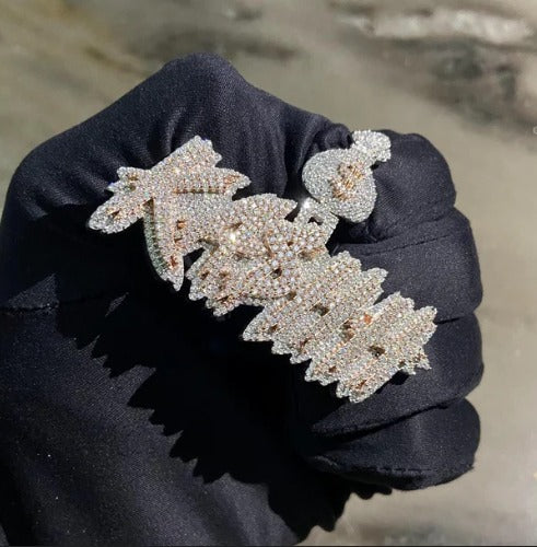 Real Moissanite Diamonds Men's Layered Name Pendant, Custom Name, Rhodium-Plated 925 Sterling Silver, VVS Moissanite, Passes Diamond Tester