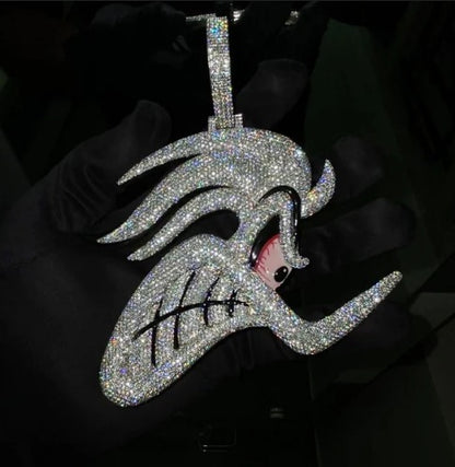 4" Fully Iced Road Runner VVS Moissanite Diamond Pendant, Passes Diamond Test, Icy Hip Hop Pendant, Solid Back