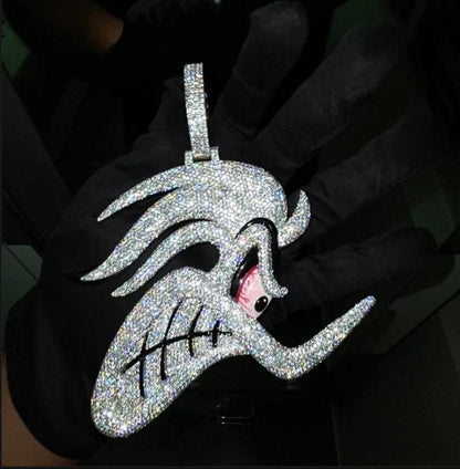 4" Fully Iced Road Runner VVS Moissanite Diamond Pendant, Passes Diamond Test, Icy Hip Hop Pendant, Solid Back