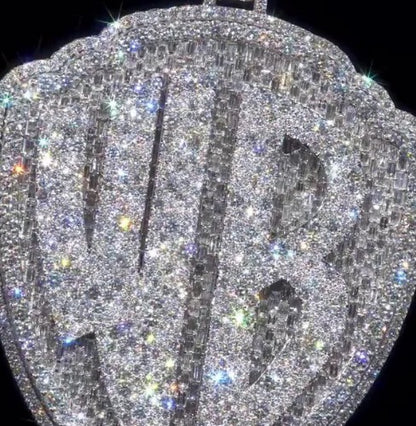 55CT VVS Moissanite Iced Out Custom Pendant – 4" Hip Hop Necklace – Personalized Two-Letter Bling – Baguette &amp; Mosaic Details – Rapper Gift