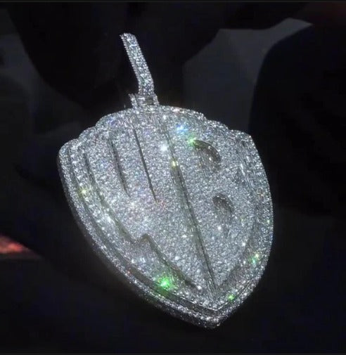 55CT VVS Moissanite Iced Out Custom Pendant – 4" Hip Hop Necklace – Personalized Two-Letter Bling – Baguette &amp; Mosaic Details – Rapper Gift