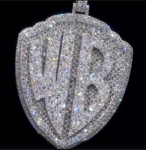 55CT VVS Moissanite Iced Out Custom Pendant – 4" Hip Hop Necklace – Personalized Two-Letter Bling – Baguette &amp; Mosaic Details – Rapper Gift